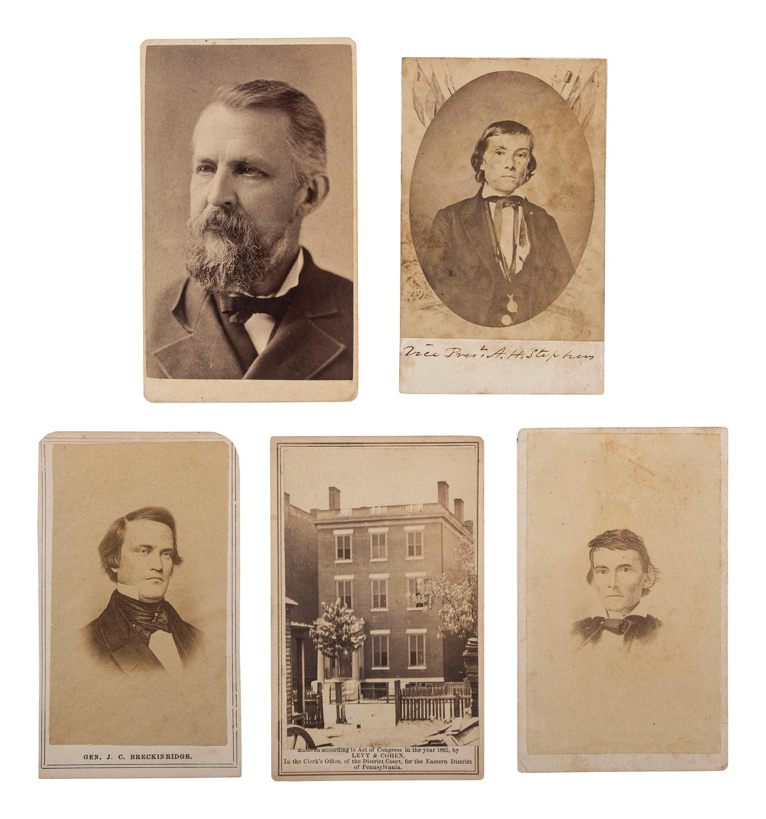 [CIVIL WAR -- CONFEDERACY]. A group of CDVs of Confederate politicians and generals and a view of Robert E. Lee's residence in Richmond, comprising: