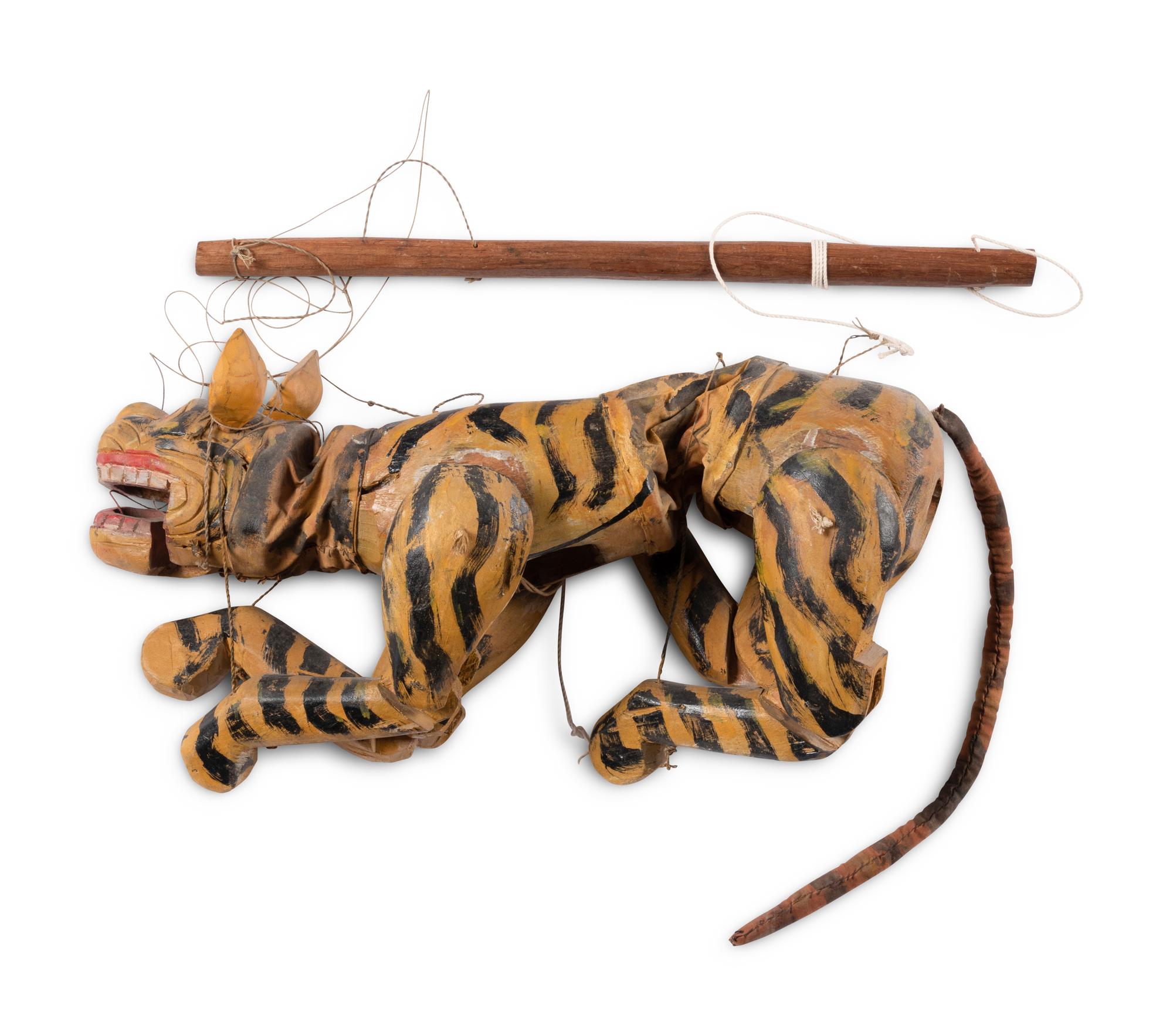 A Group of Seven Carved and Painted Wood Animalier Puppets
