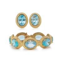 YELLOW GOLD AND BLUE TOPAZ BRACELET AND EARRINGS