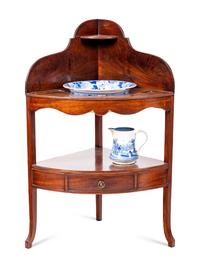 A George III Mahogany Corner Wash Stand with Basin and Pitcher