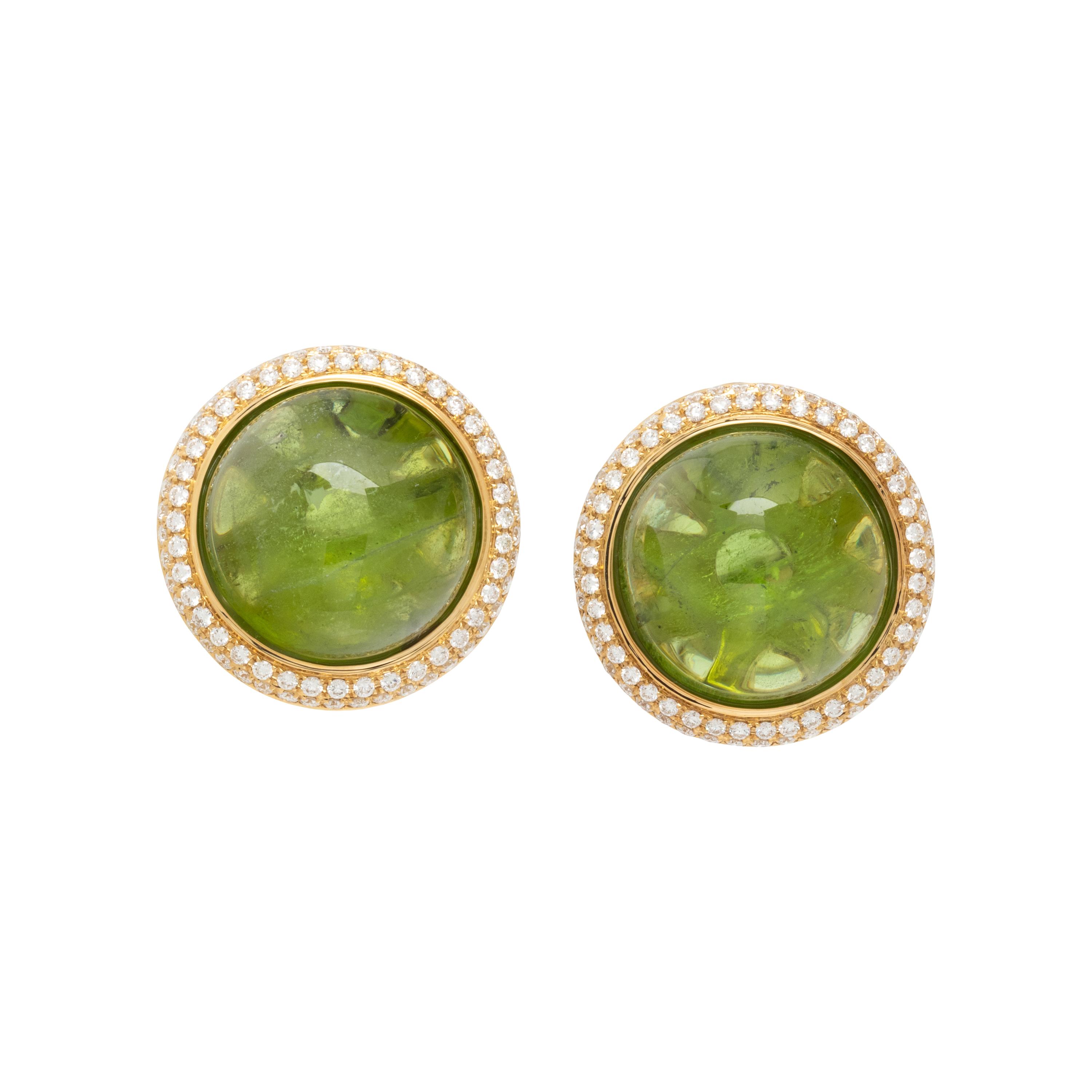 YELLOW GOLD, PERIDOT, AND DIAMOND EARRINGS