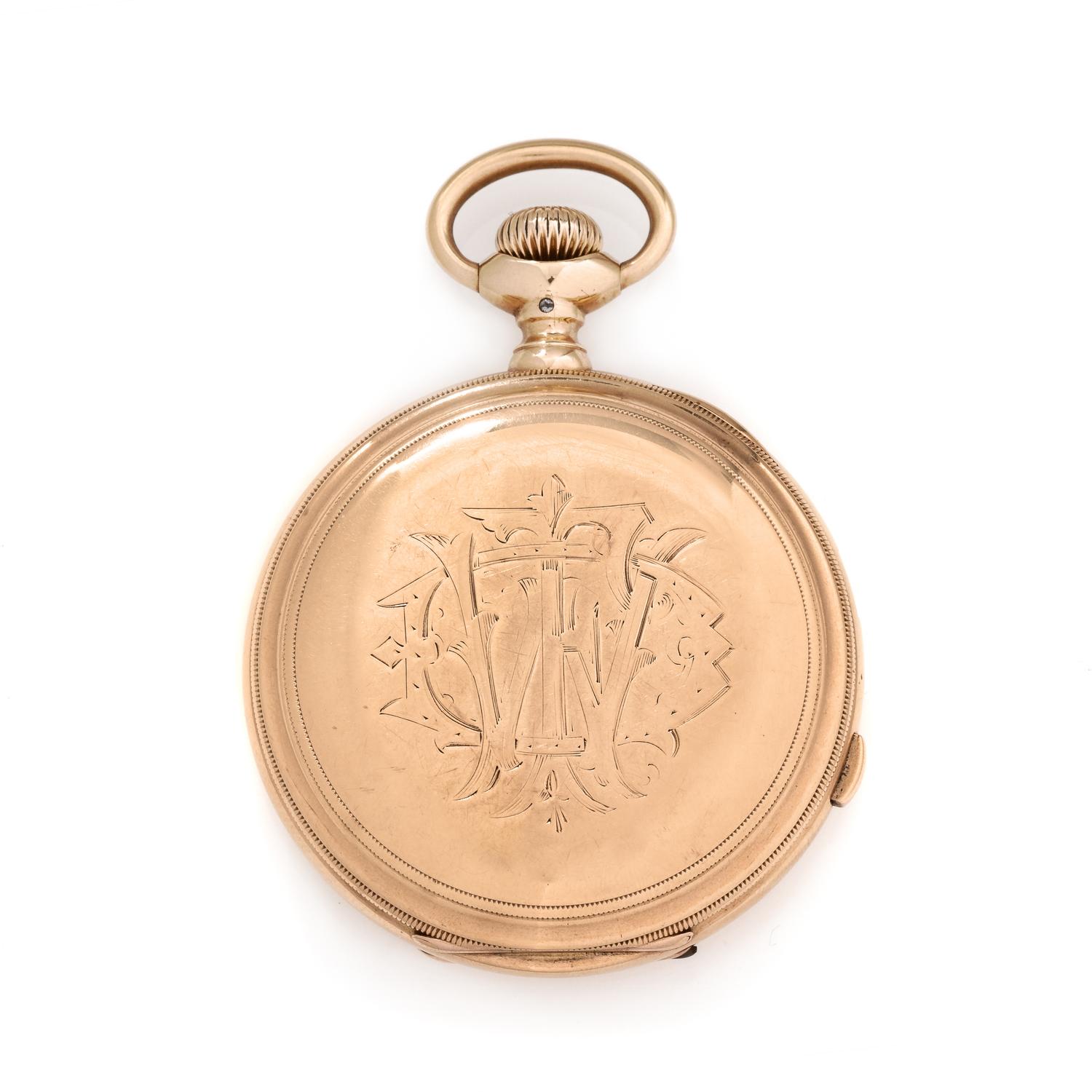 Le Coultre, 18K Yellow Gold Hunter Case Split Second Chronograph Pocket Watch
