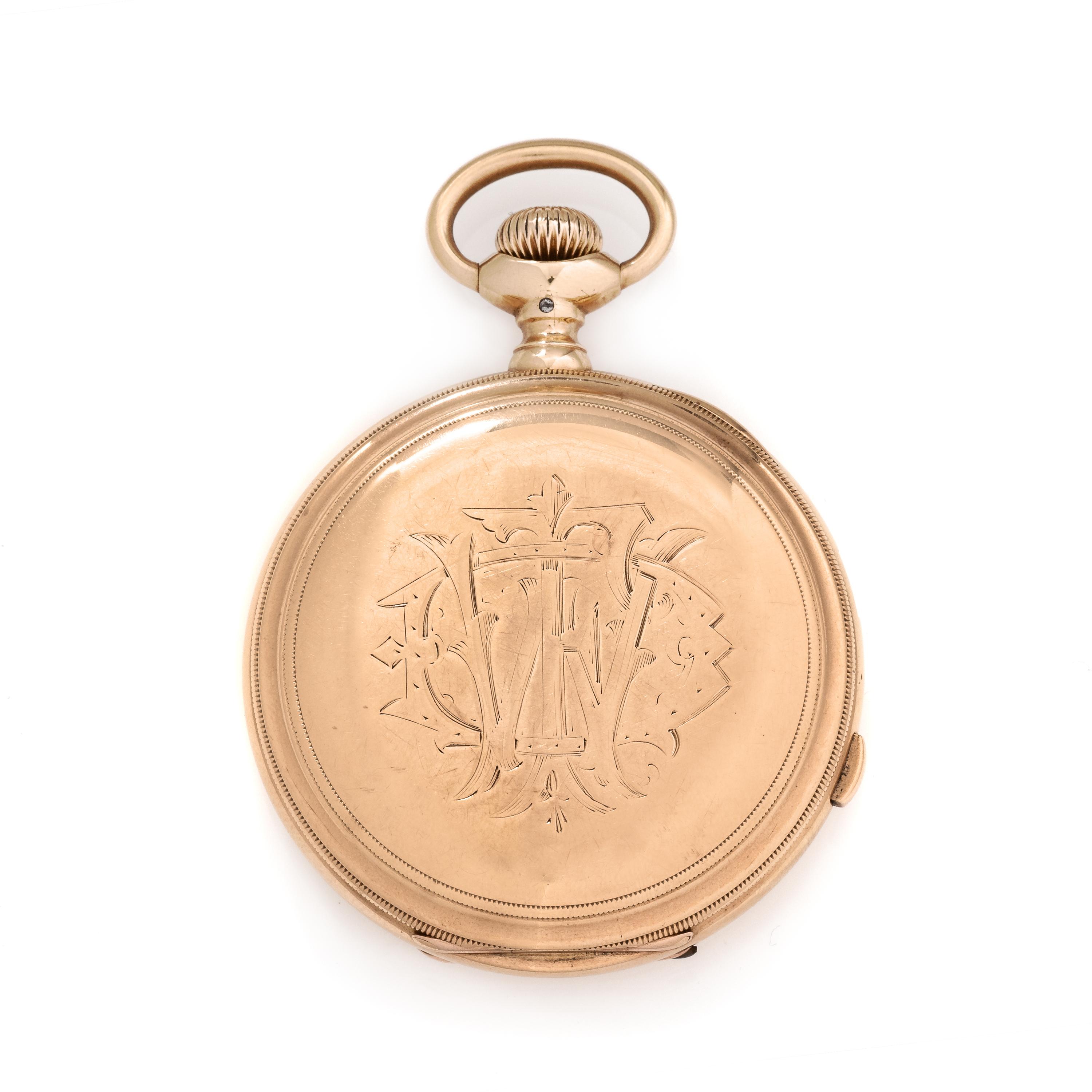Le Coultre, 18K Yellow Gold Hunter Case Split Second Chronograph Pocket Watch