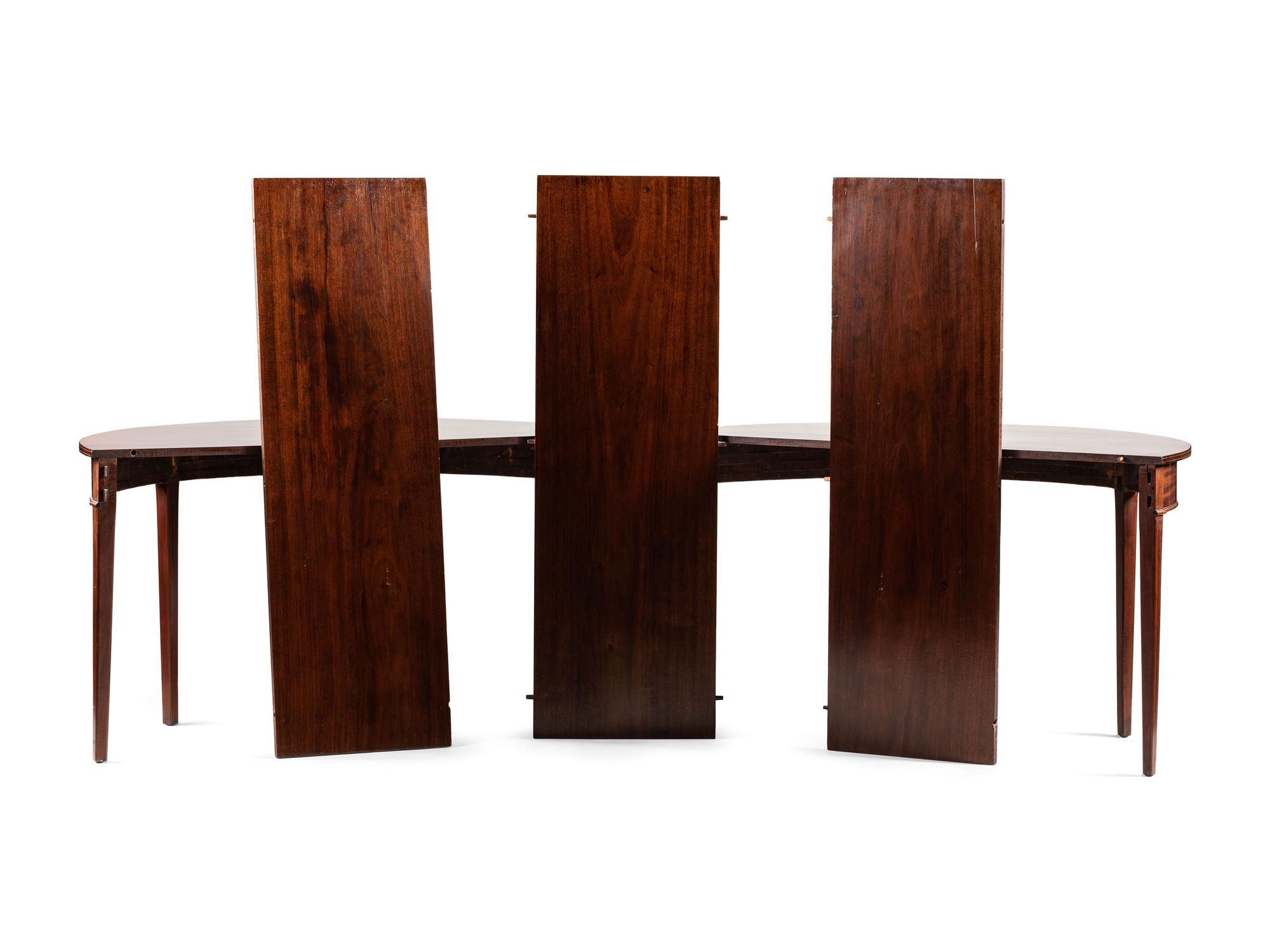 A Pair of Federal String-inlaid Mahogany Demilune Console Tables