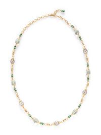 CULTURED GREY PEARL, EMERALD, DIAMOND AND GREEN QUARTZ NECKLACE