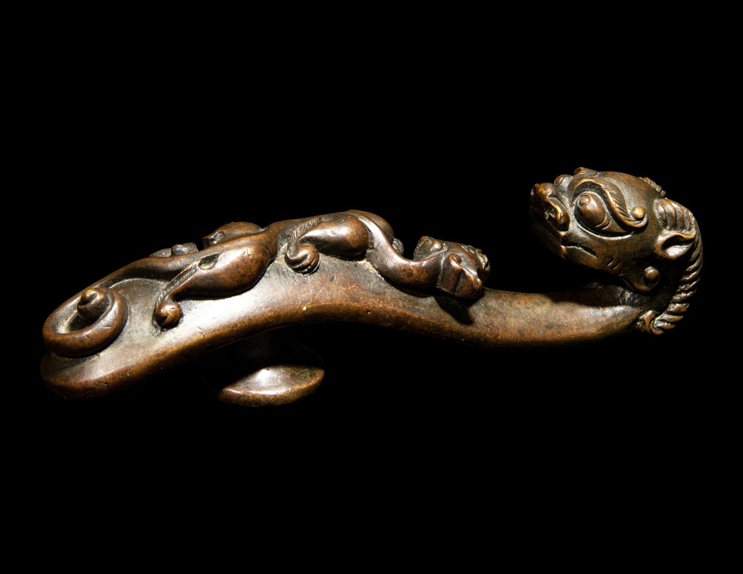 A Chinese Bronze Chilong Belt Hook