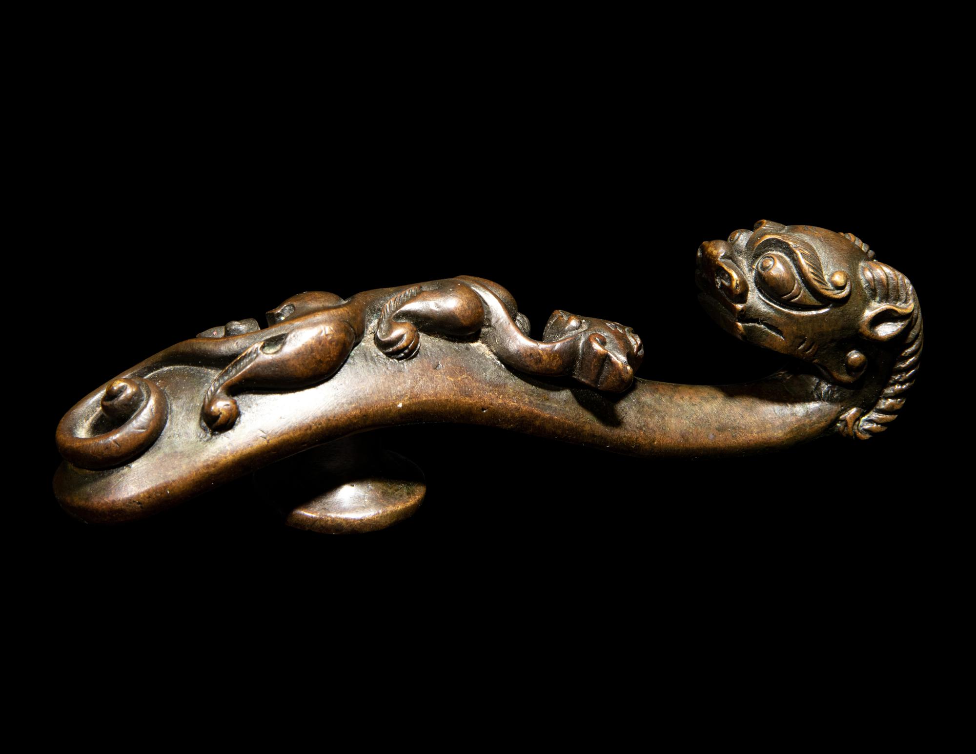 A Chinese Bronze Chilong Belt Hook
