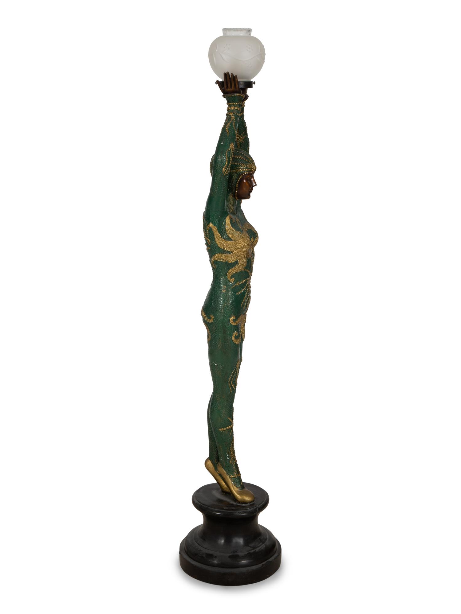 A Polychromed Metal Figural Floor Lamp in the Style of Chiparus