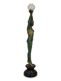 A Polychromed Metal Figural Floor Lamp in the Style of Chiparus
