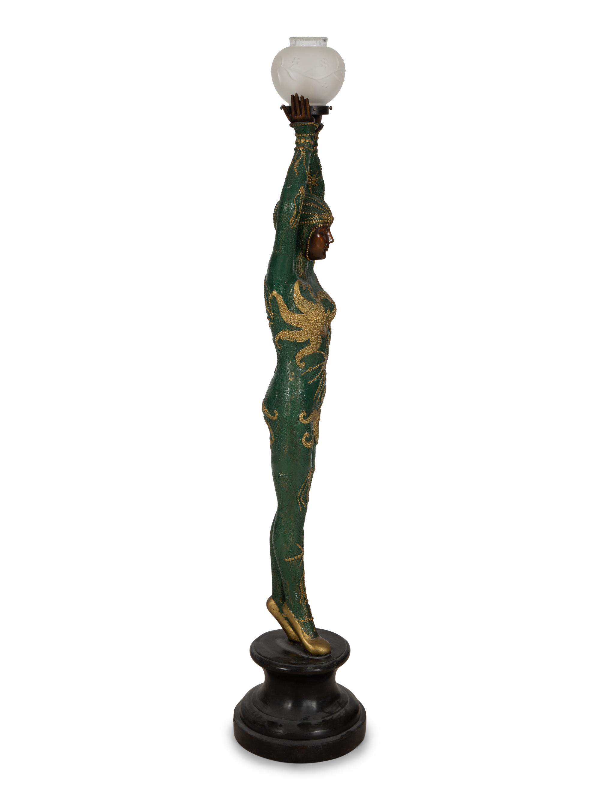 A Polychromed Metal Figural Floor Lamp in the Style of Chiparus