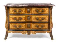 An Italian Baroque Style Gilt Bronze Mounted Marquetry Decorated Commode Height 31 x width 45 x depth 21 1/4 inches. — 20TH CENTURY