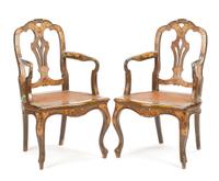 A Pair of Venetian Painted Armchairs Height 36 inches. — 19TH CENTURY