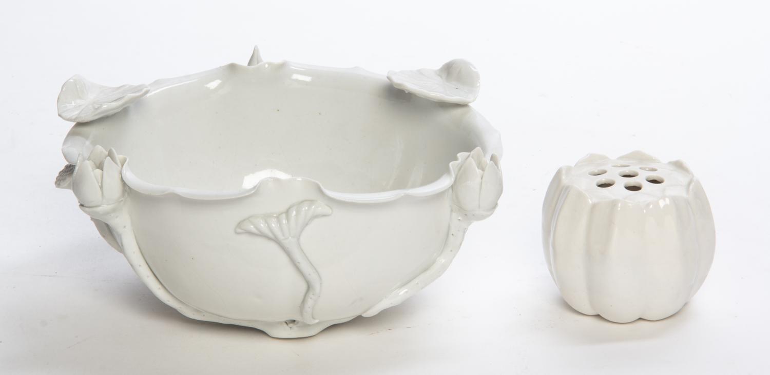A White Glazed Porcelain Basin Width 8 3/4 inches.