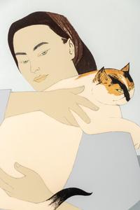 Woman and White Cat