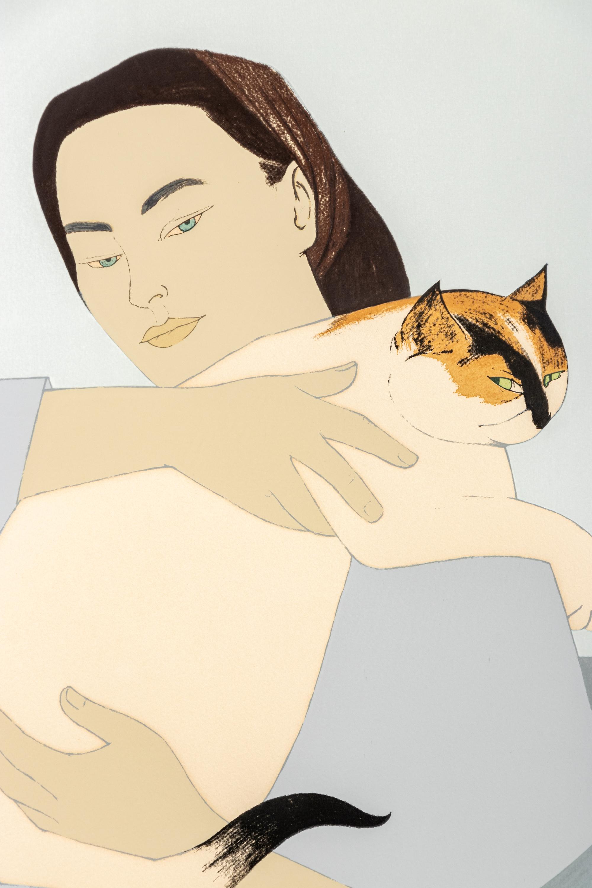 Woman and White Cat