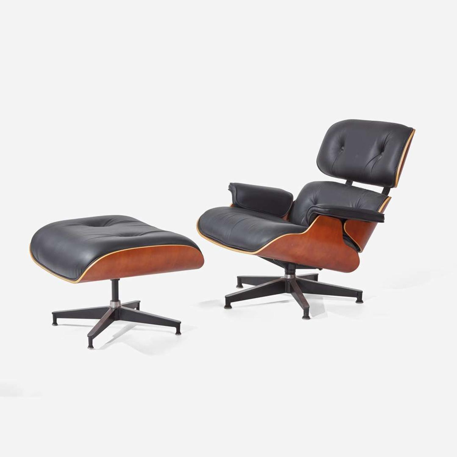 Charles Eames (American, 1907-1978) and Ray Eames (American, 1912-1988) Lounge Chair and Ottoman, Nos. 670 and 671, 50th Anniversary Edition, Herman Miller, USA, designed 1956, the present lot 2006