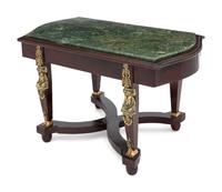An Empire Style Brass Mounted Mahogany and Marble-Top Cocktail Table