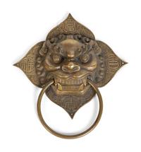 A Chinese Brass Foo Lion Mask Door Knocker — 20TH CENTURY