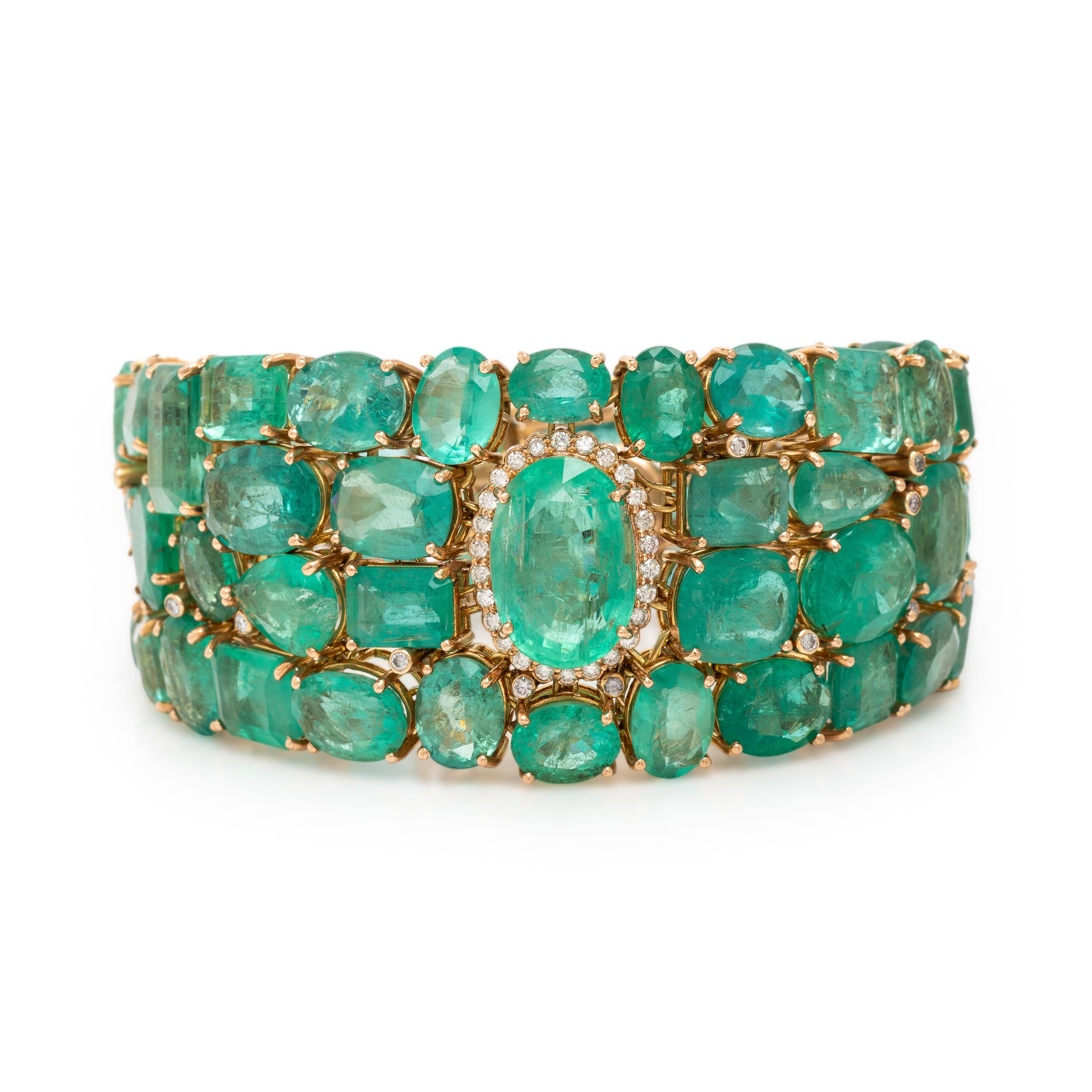 Emerald, Diamond, and Yellow Gold Bracelet