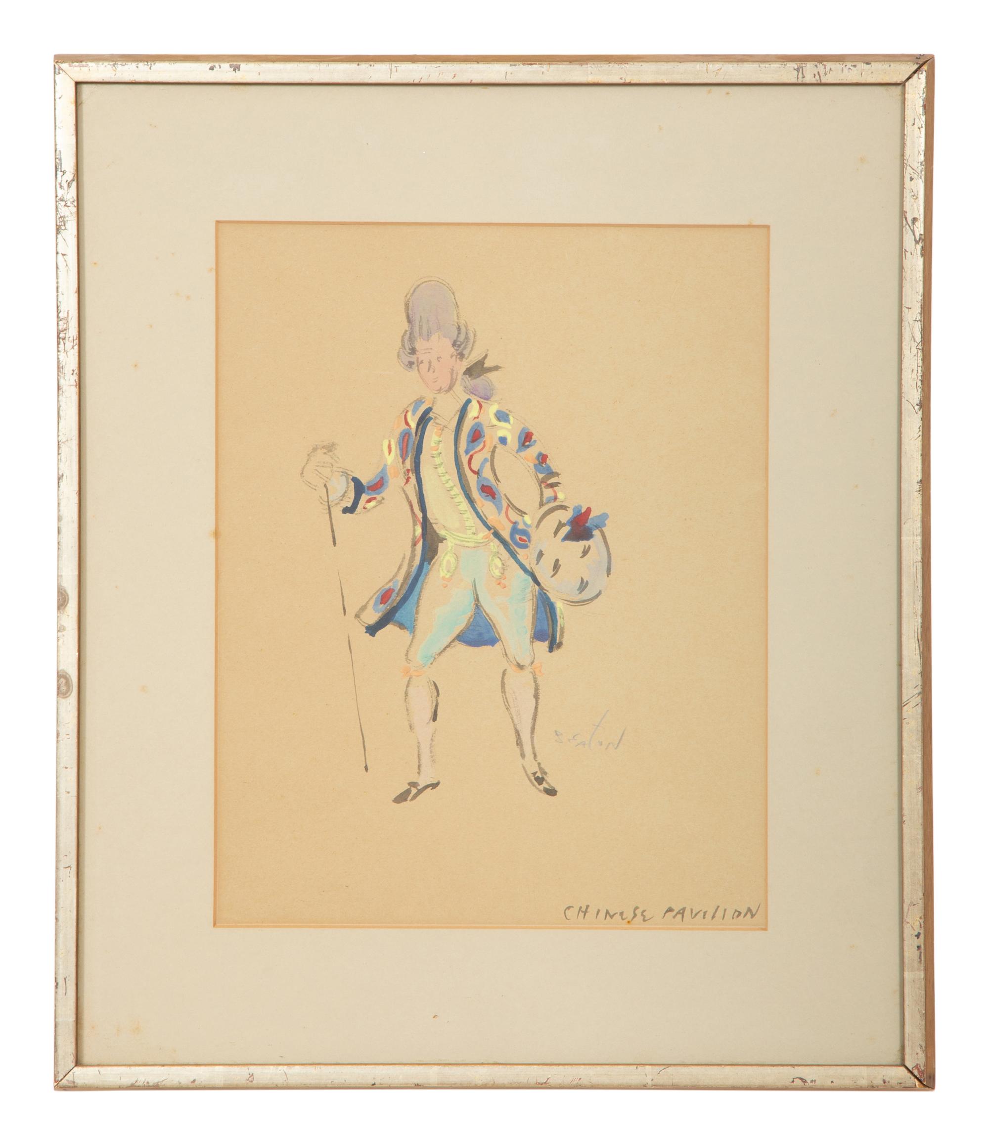Three Framed Watercolor Costume Studies Attributed to Cecil Beaton