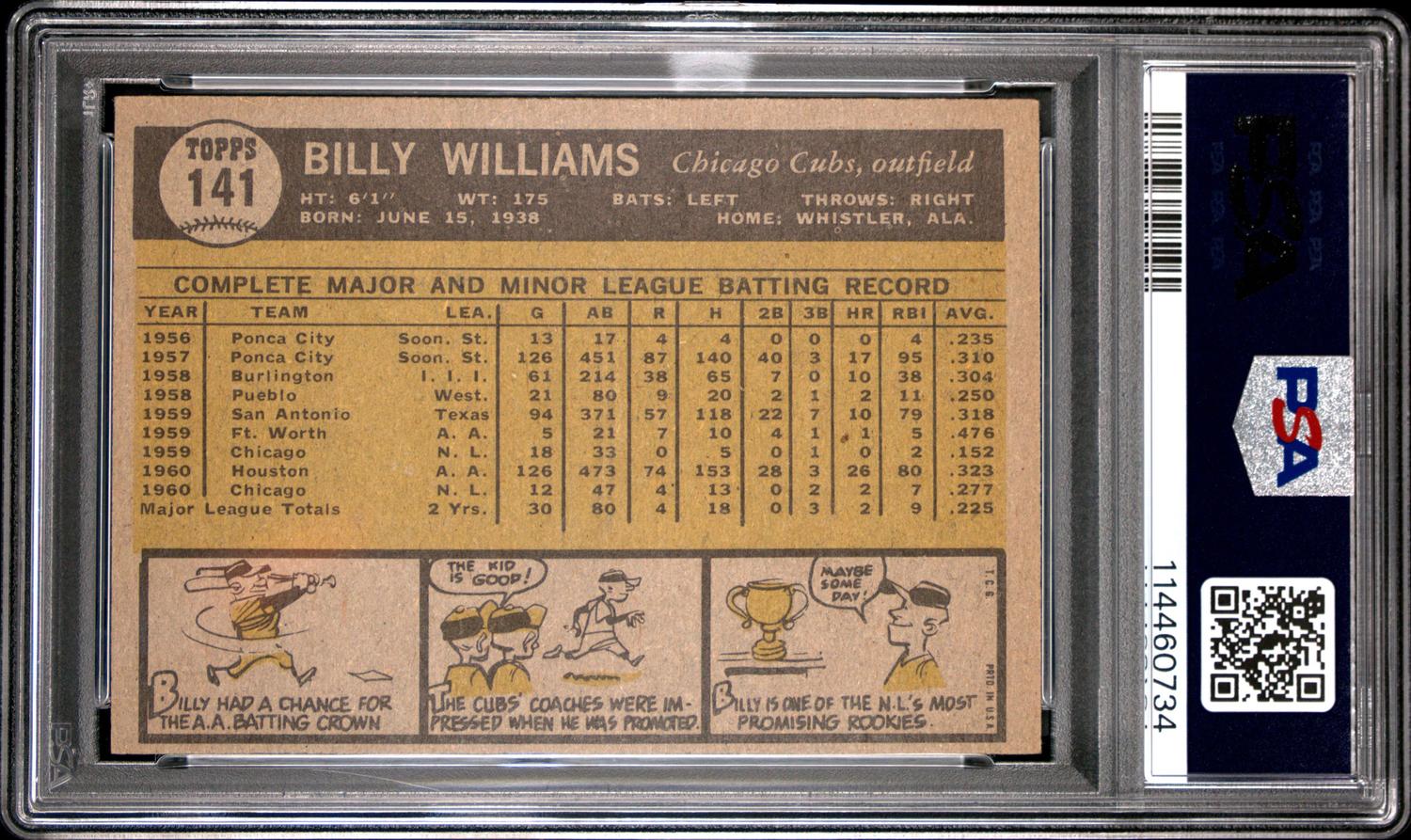 A 1961 Topps Billy Williams Rookie Baseball Card No. 141 (PSA 7 NM)