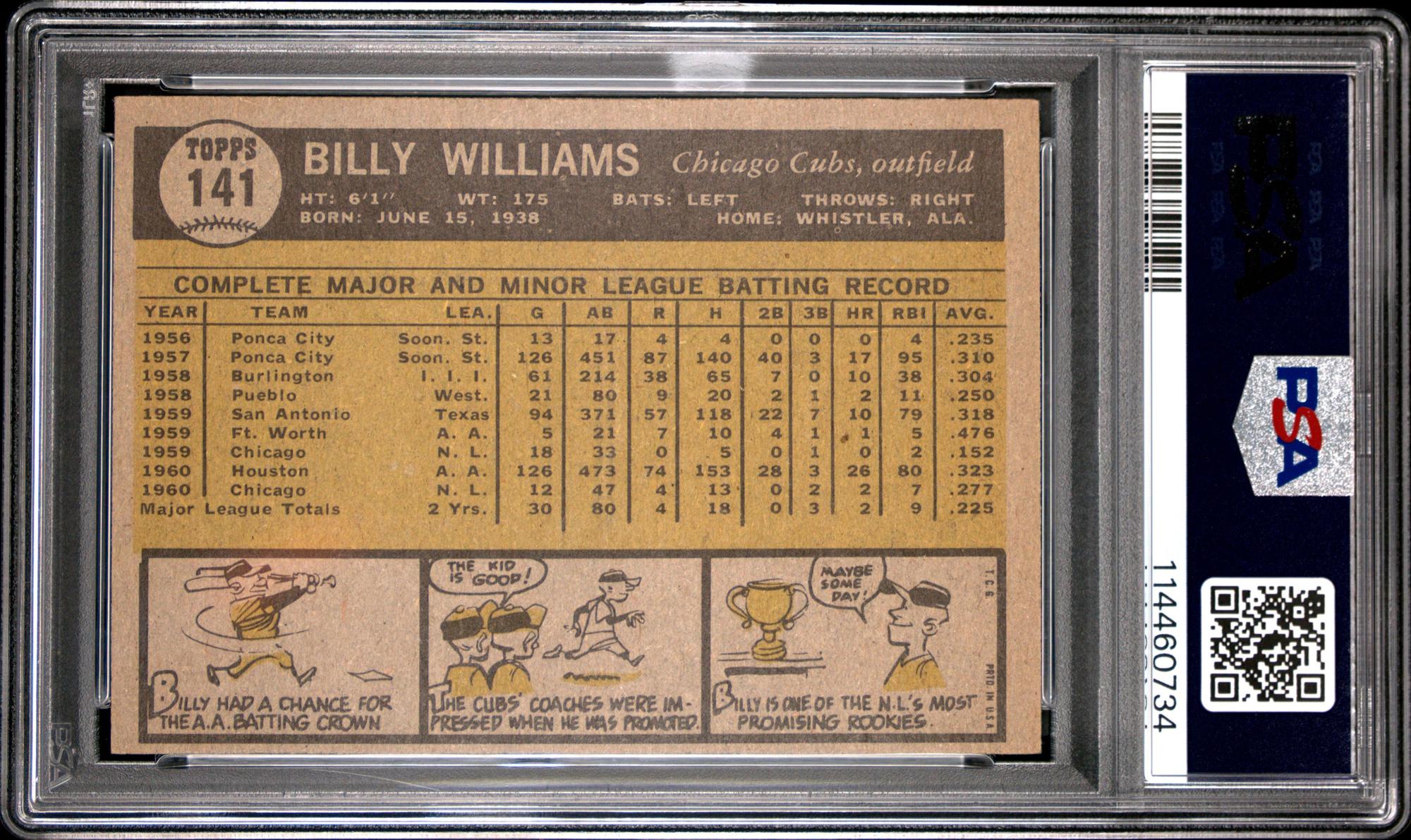 A 1961 Topps Billy Williams Rookie Baseball Card No. 141 (PSA 7 NM)