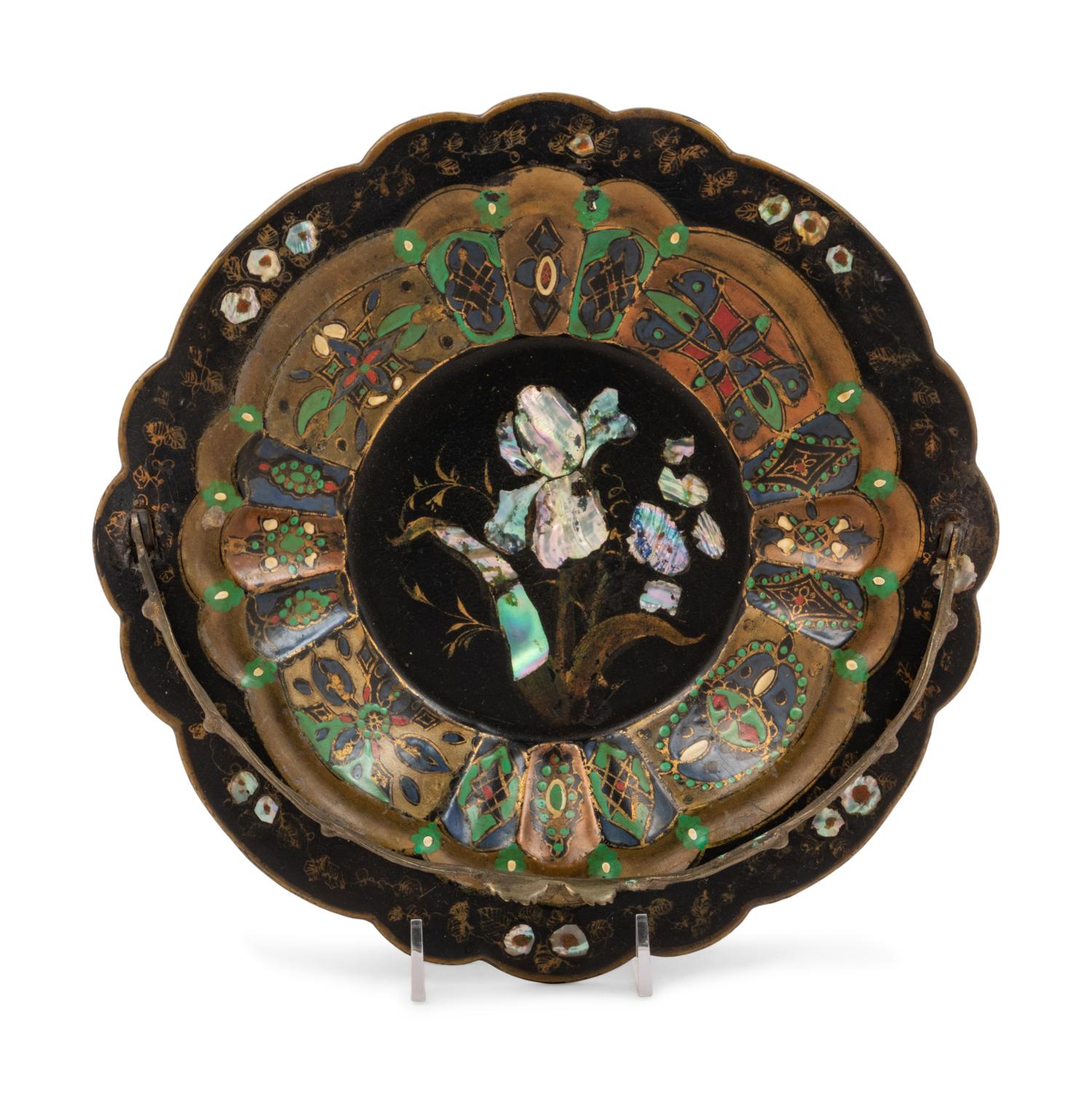 A Victorian Mother-of-Pearl Inlaid Lacquered Basket