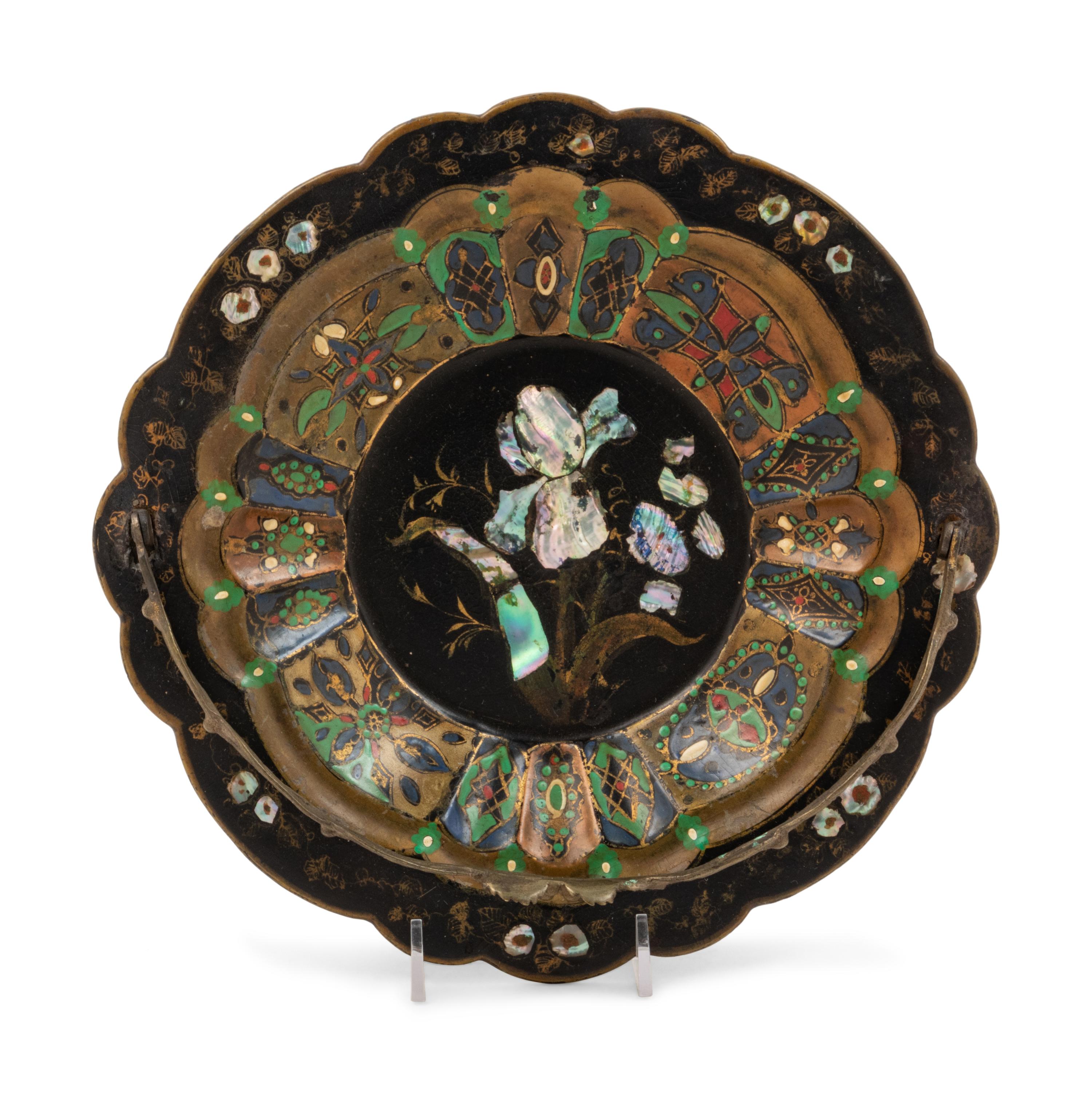 A Victorian Mother-of-Pearl Inlaid Lacquered Basket