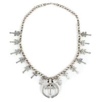 Navajo Sterling Silver and Turquoise Squash Blossom Necklace, with Double-Crosses
