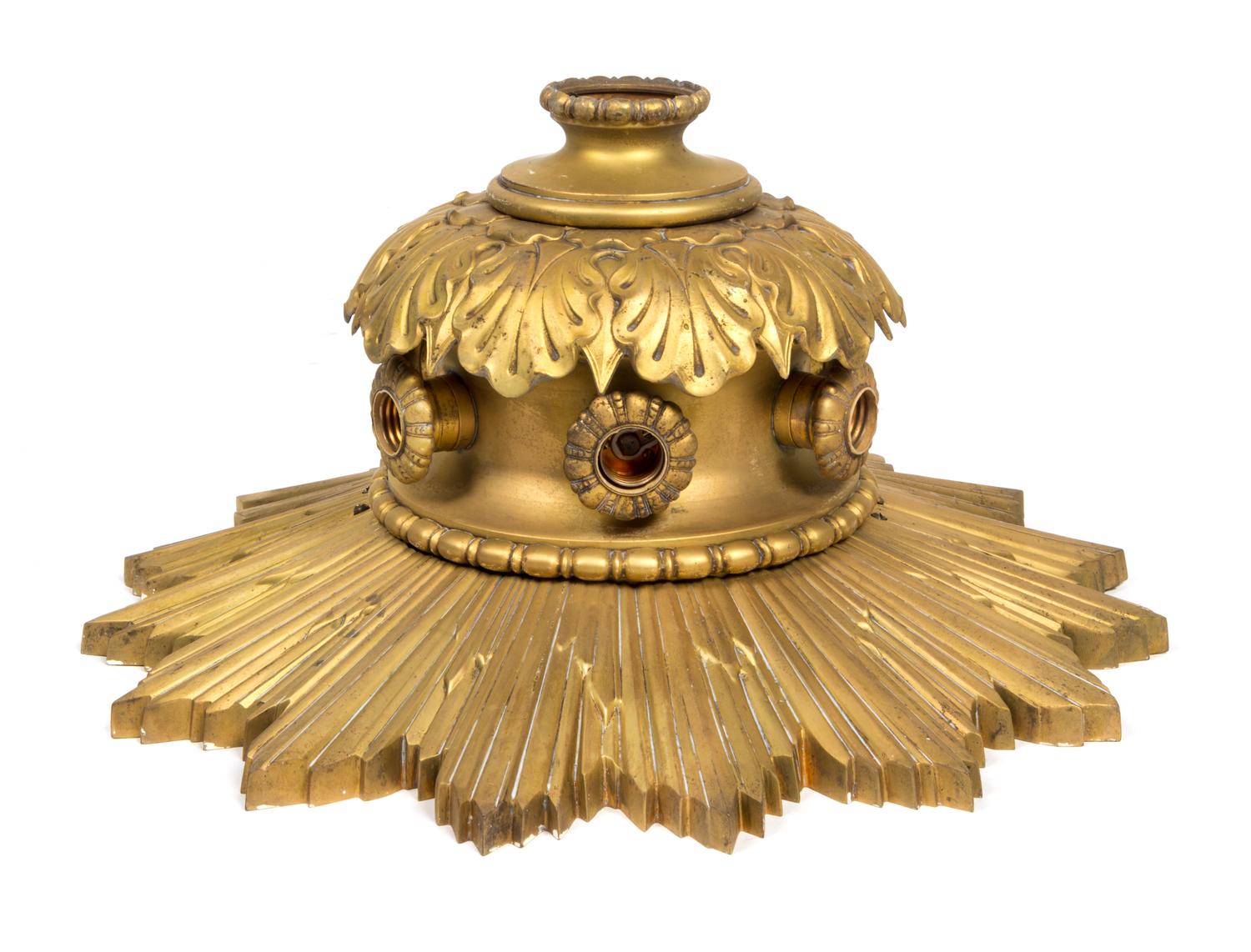 A Gilt Bronze Flush Mount Fixture Height 9 x diameter 21 inches.