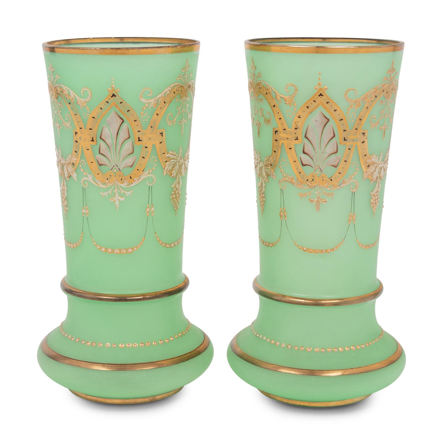 A Pair of Continental Gilt and Enameled Glass Vases