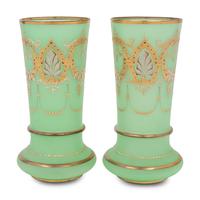 A Pair of Continental Gilt and Enameled Glass Vases
