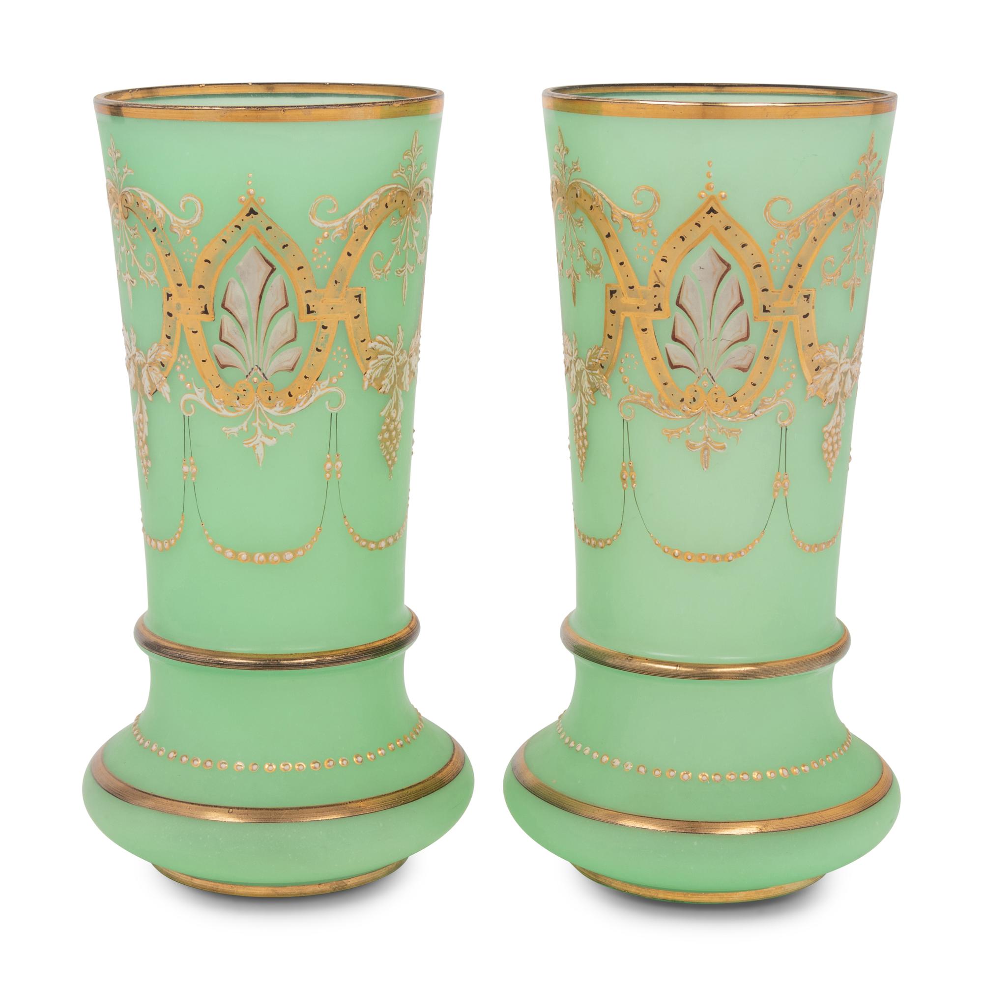 A Pair of Continental Gilt and Enameled Glass Vases