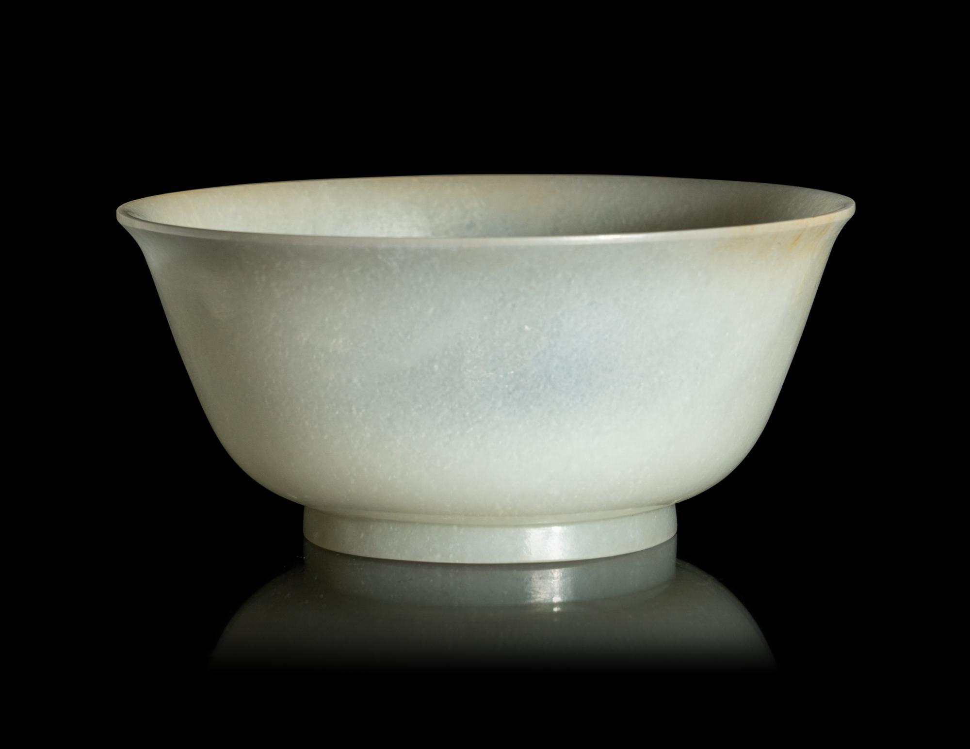 A Matched Pair of Chinese Pale Celadon Jade Bowls
