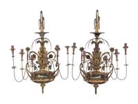 A Pair of Large French or Italian Tole Six-Light Sconces