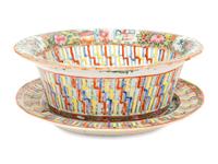 A Chinese Export Rose Medallion Porcelain Basket and Underplate