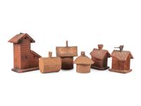 Seven Sewer Tile Birdhouses, Probably White Hall Pottery