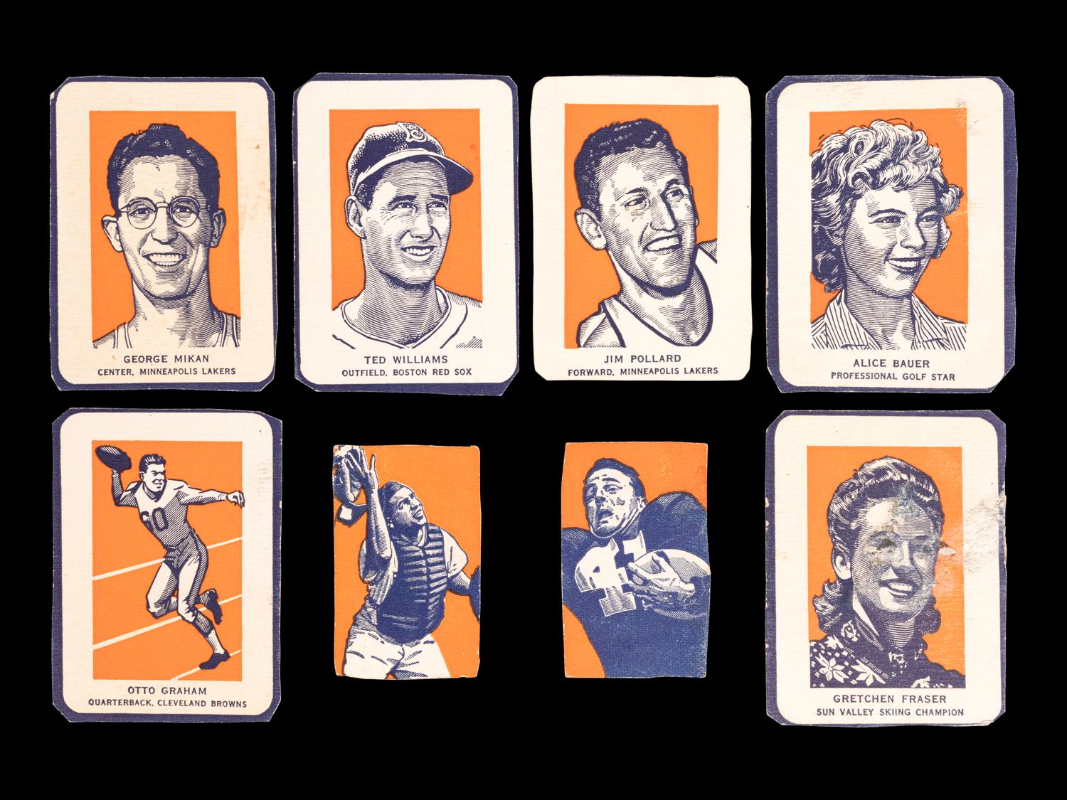 A Group of Eight 1952 Wheaties Sports Cards (Including Ted Williams and George Mikan),