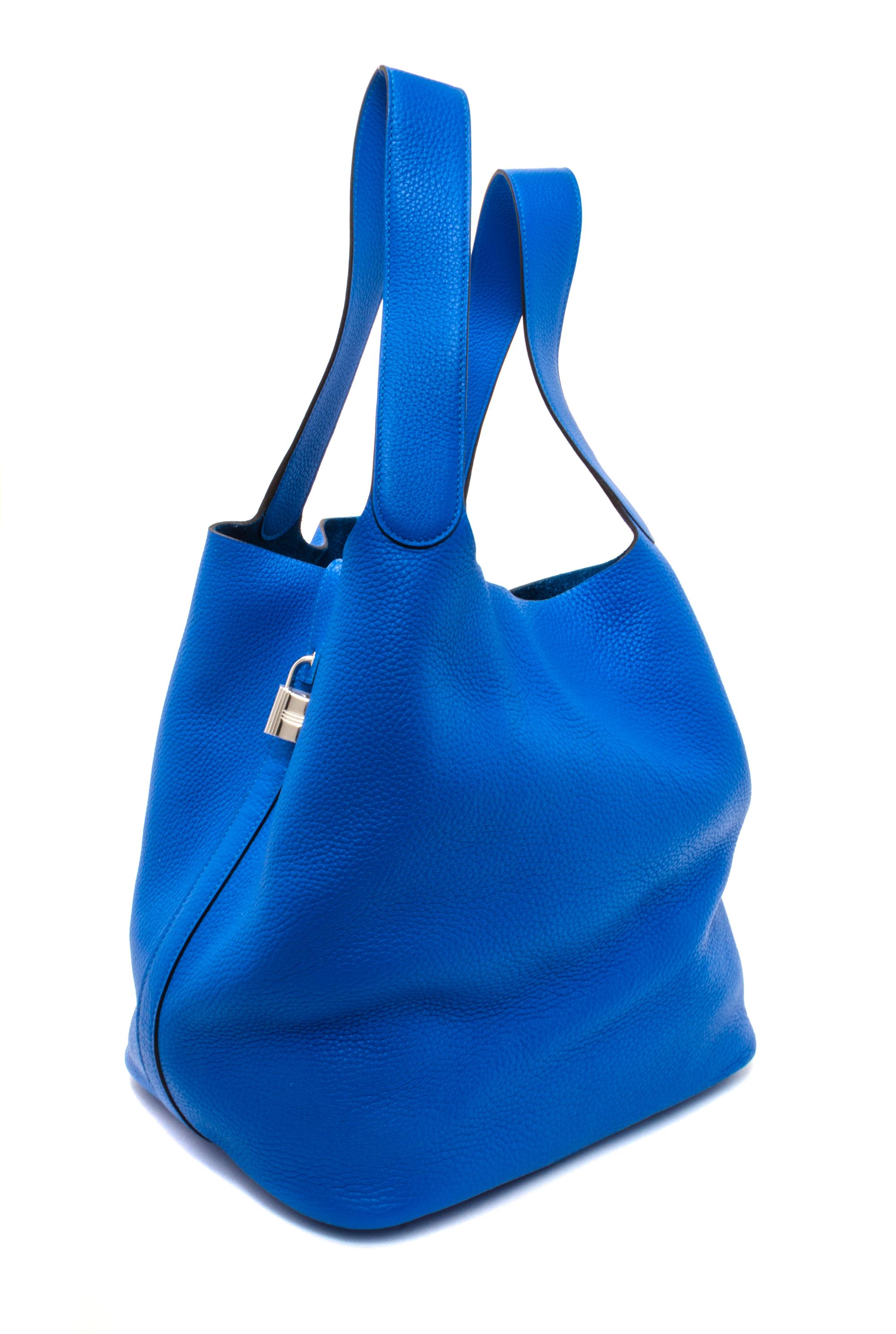 An Hermes Bleu Hydra Taurillon Clemence Picotin Lock TGM Handbag, 13" x 13" x 9".