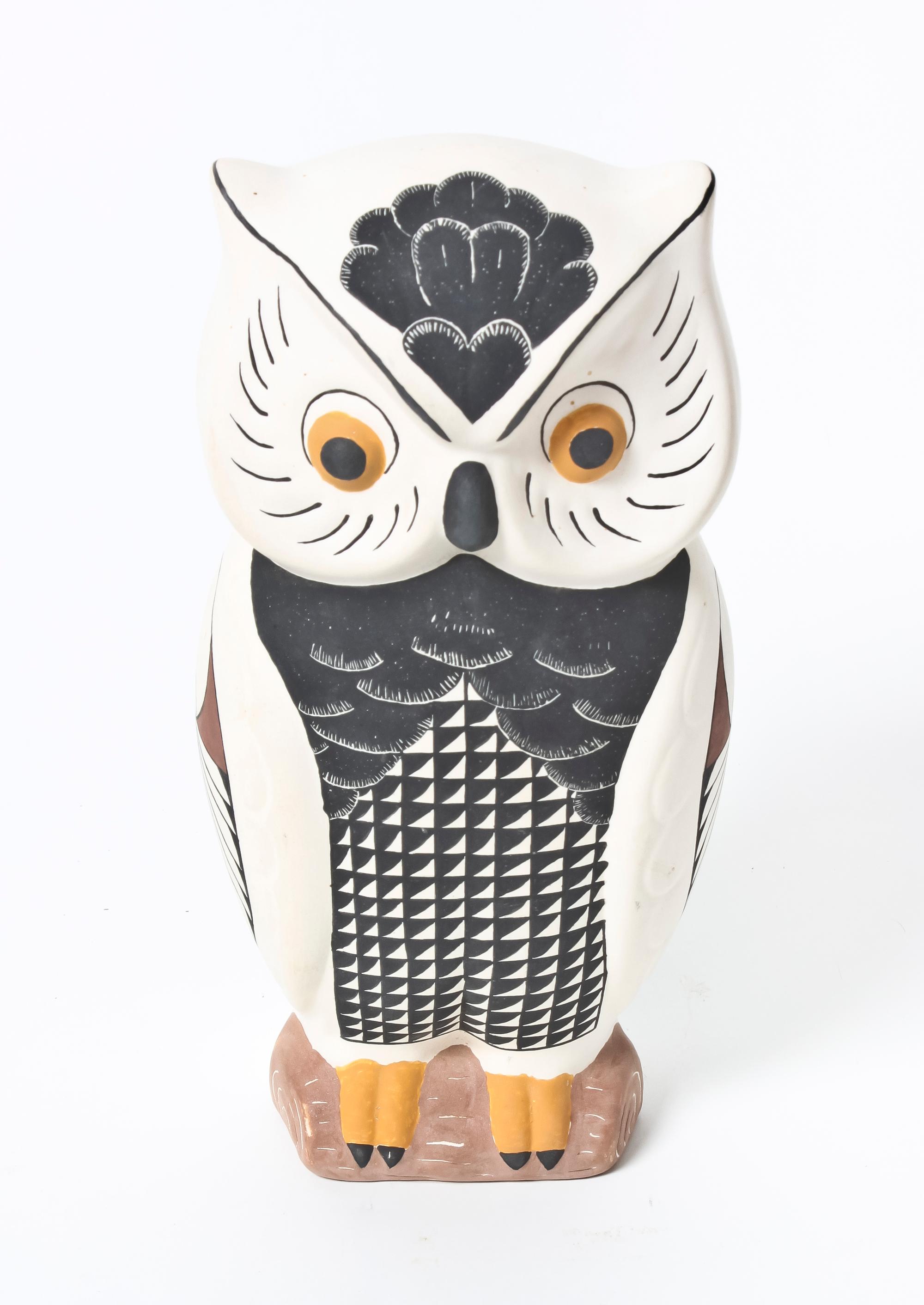 An Acoma Polychrome Owl Height 8 x diameter 4 inches.