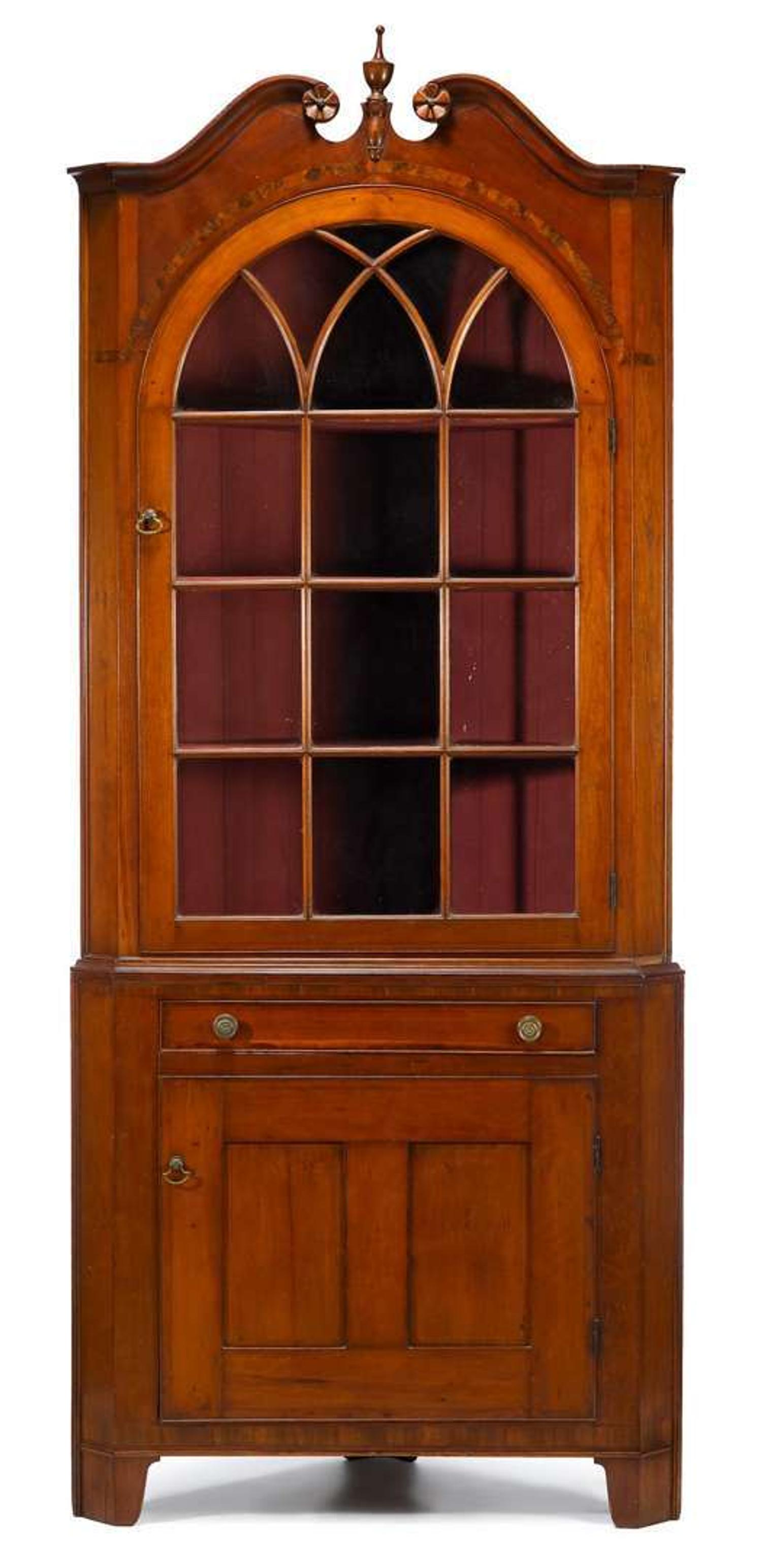 Cherrywood inlaid corner cupboard late 18th century