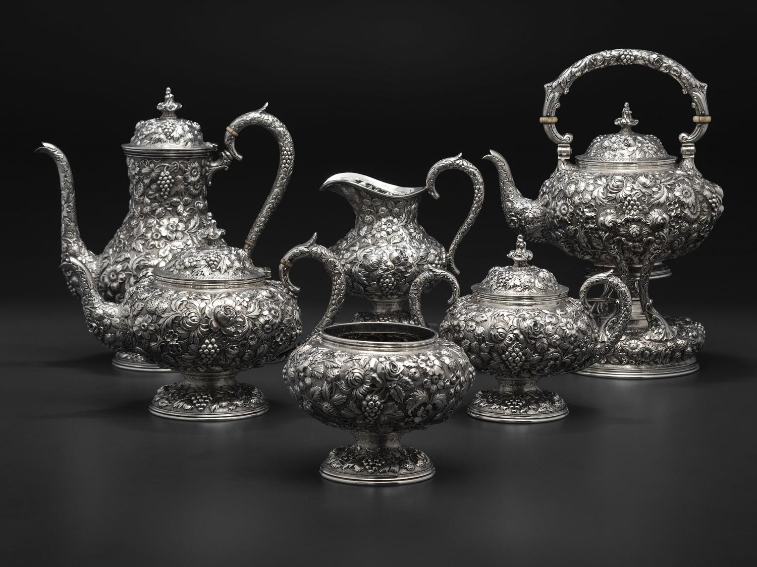 An American Repousse Silver Six-Piece Tea and Coffee Service
