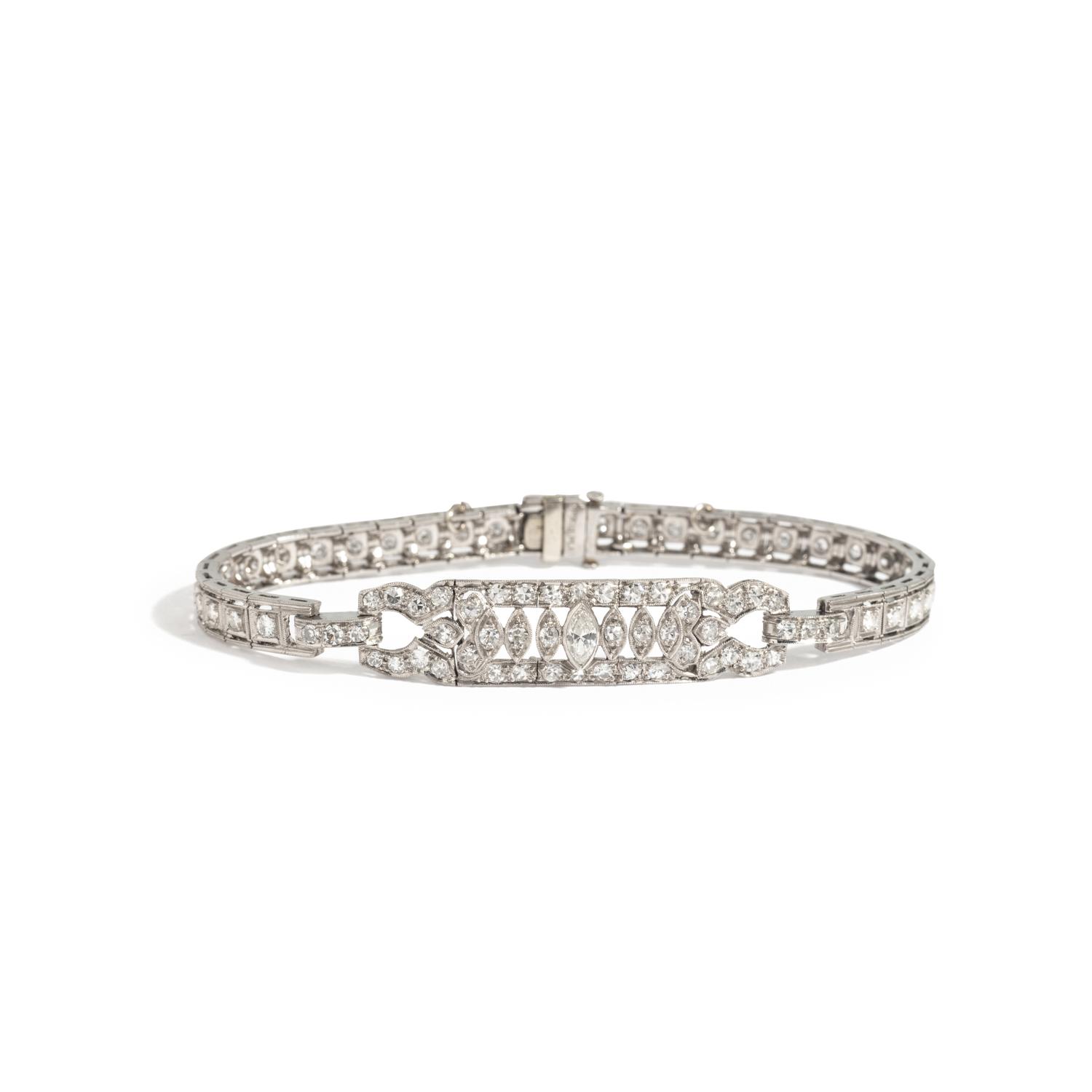 VINTAGE, PLATINUM AND DIAMOND BRACELET
