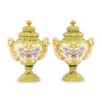 A Pair of Rockingham Porcelain Potpourri Urns