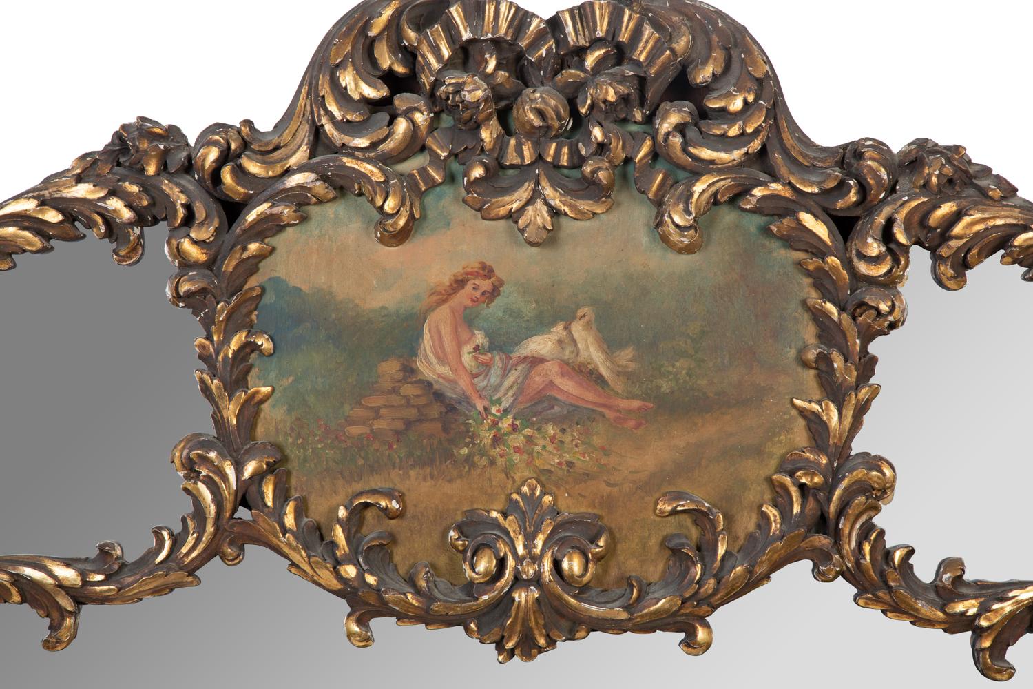 A Louis XV Style Carved, Painted and Parcel-Gilt Trumeau Mirror and Lady's Writing Desk — 20TH CENTURY