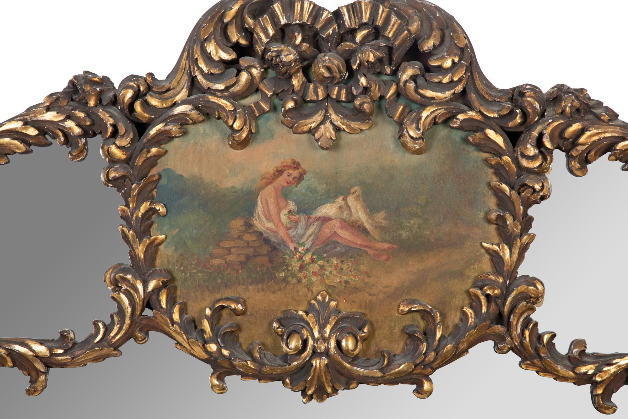 A Louis XV Style Carved, Painted and Parcel-Gilt Trumeau Mirror and Lady's Writing Desk — 20TH CENTURY