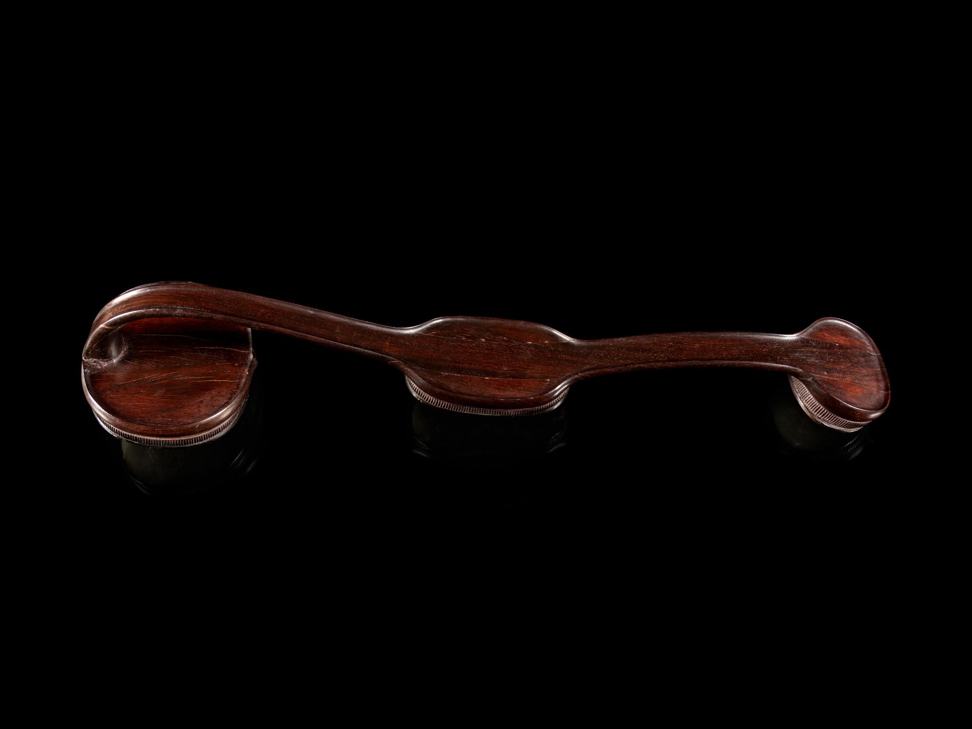 A Pale Celadon Inset Hardwood Ruyi Scepter