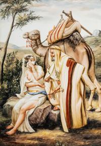 A Painted Porcelain Plaque Depicting Judah and Tamar in a Gilt Bronze Frame