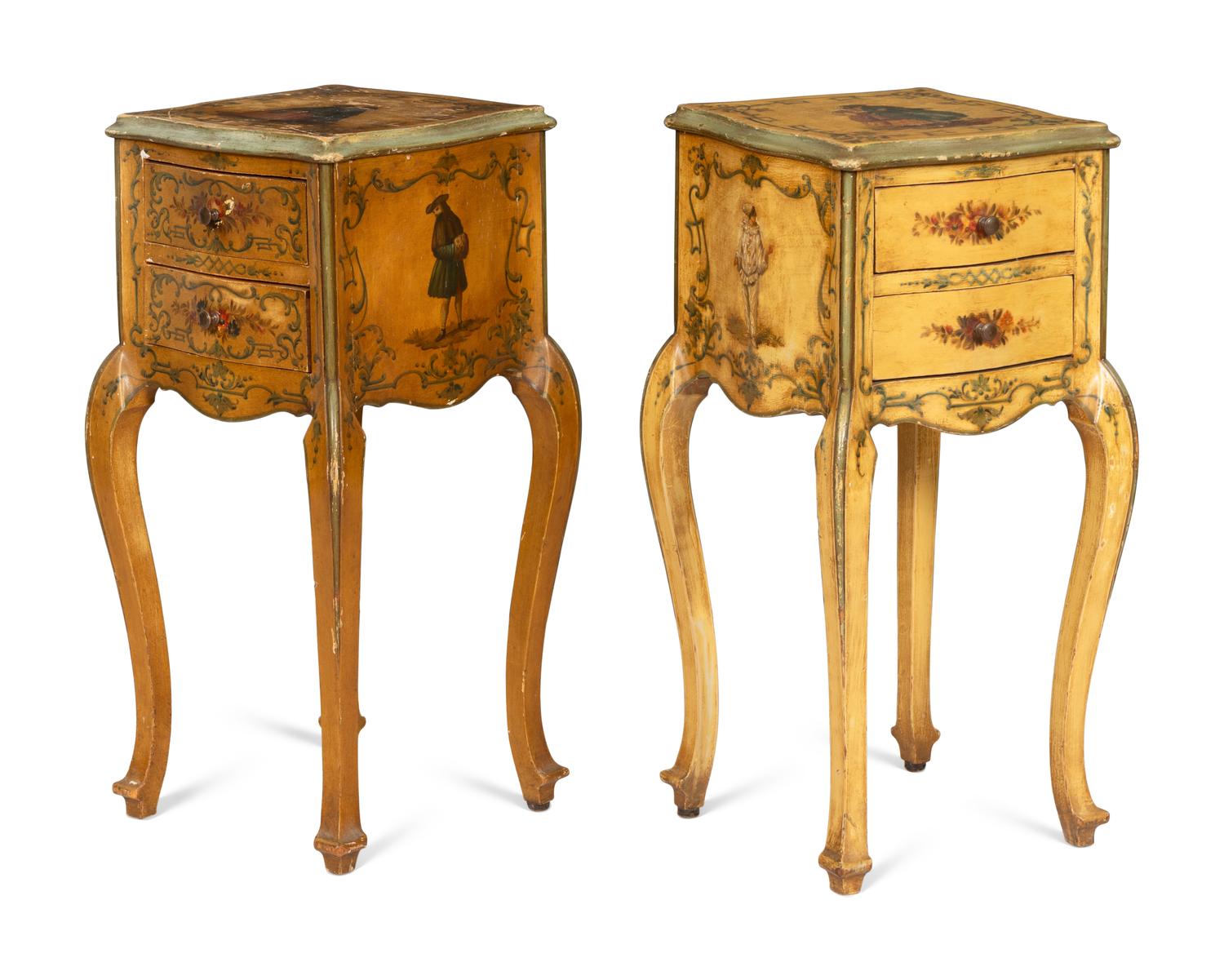 A Pair of Italian Polychrome-Painted Commodini