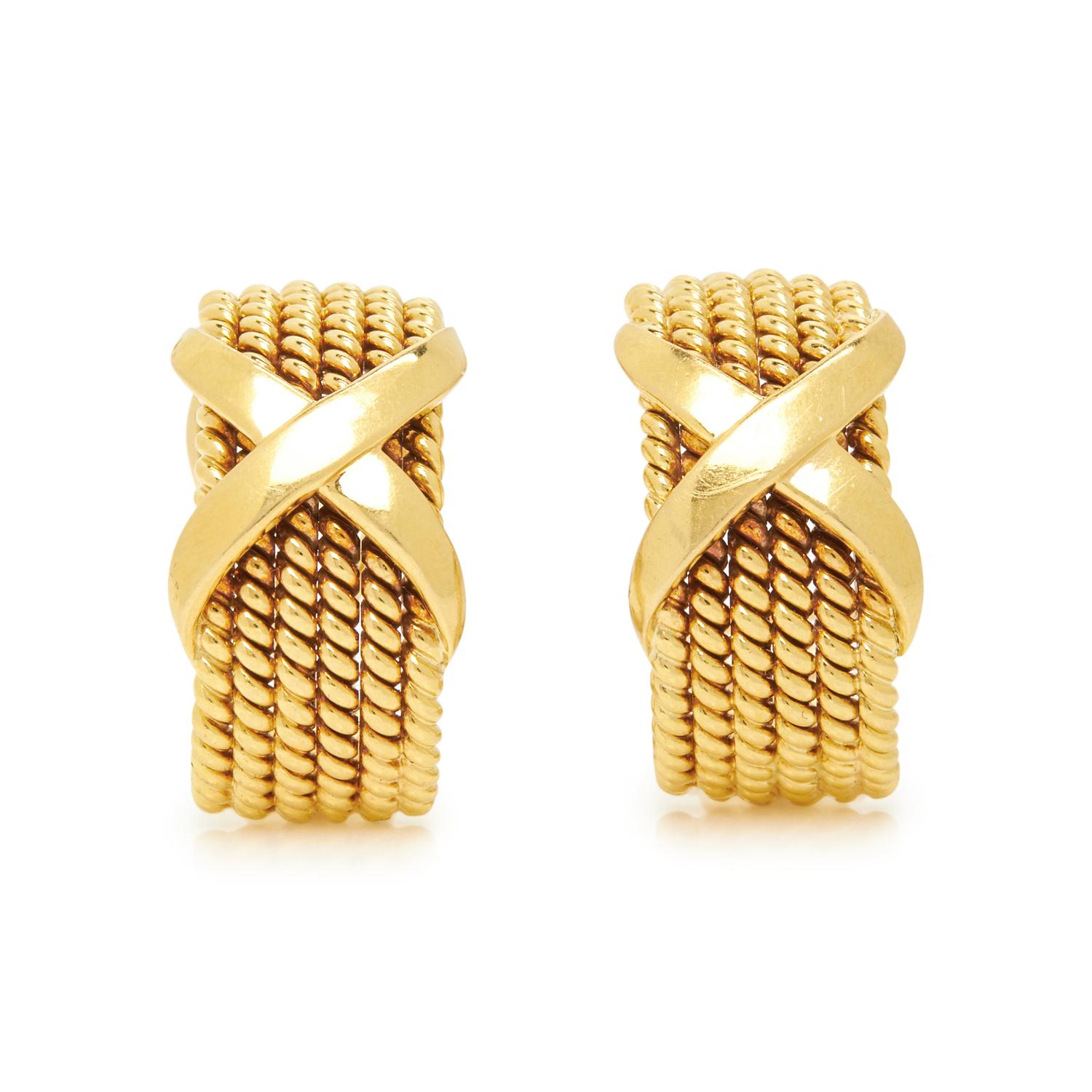 TIFFANY & CO., SCHLUMBERGER, YELLOW GOLD 'X' HALF-HOOP CLIP EARRINGS